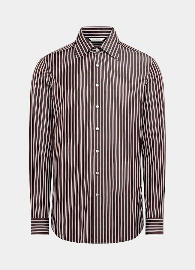 SUITSUPPLY Egyptian Cotton by Thomas Mason, Italy Brown Striped Point Collar Shirt