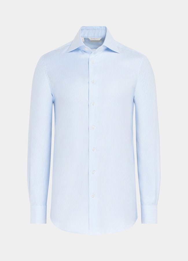 SUITSUPPLY Coton infroissable Chemise à col à revers rayée bleu clair