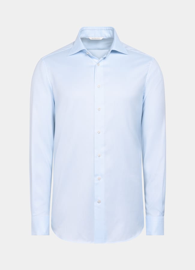 SUITSUPPLY Wrinkle-Free Pima Cotton by Weba, Switzerland Light Blue Widespread Collar Shirt