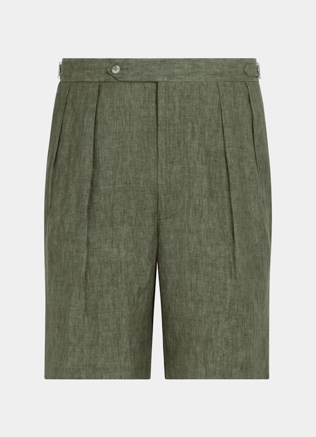 SUITSUPPLY Pure Linen by Leomaster, Italy Dark Green Straight Leg Shorts
