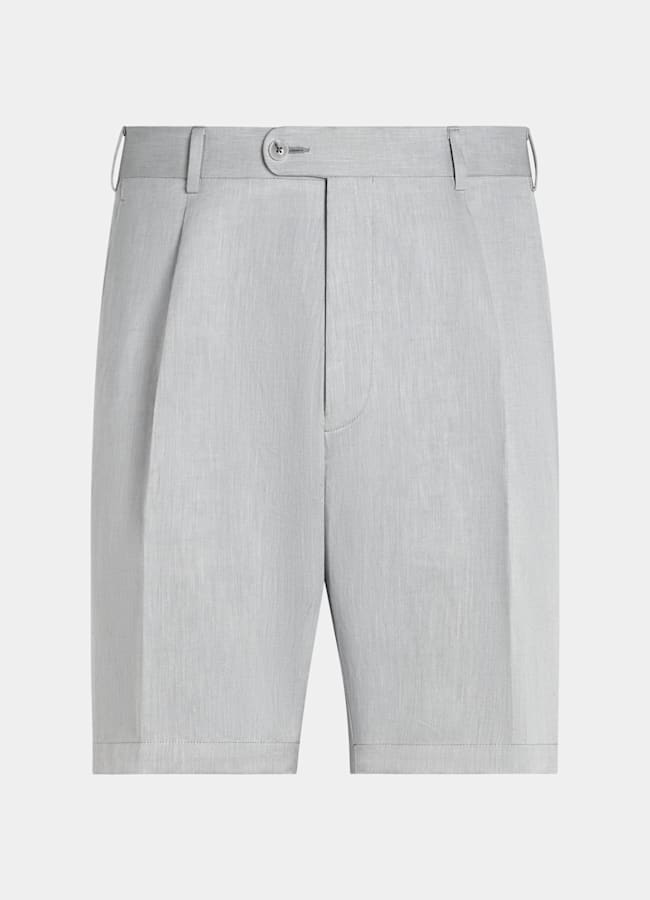 SUITSUPPLY Linen Cotton by Di Sondrio, Italy Light Grey Straight Leg Shorts