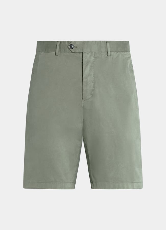 SUITSUPPLY Stretch Cotton by Di Sondrio, Italy Green Slim Leg Shorts