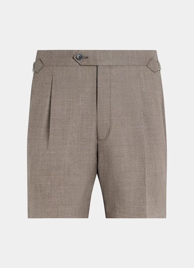 SUITSUPPLY Wrinkle-Free 4-Ply Wool by Rogna, Italy Taupe Straight Leg Shorts