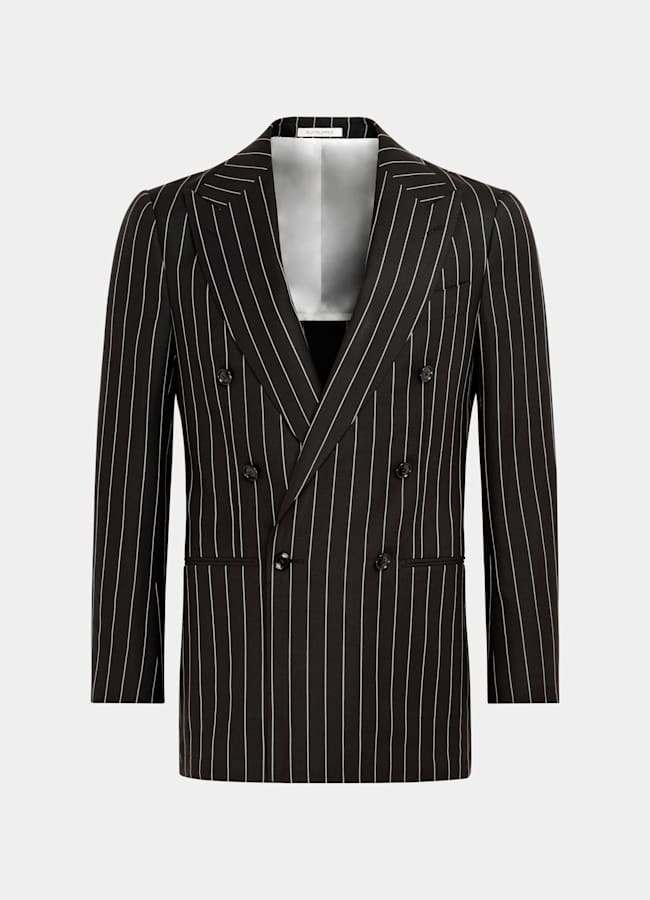 SUITSUPPLY Verano Lana, seda y lino de E.Thomas, Italia Traje Havana marrón oscuro a rayas corte Tailored