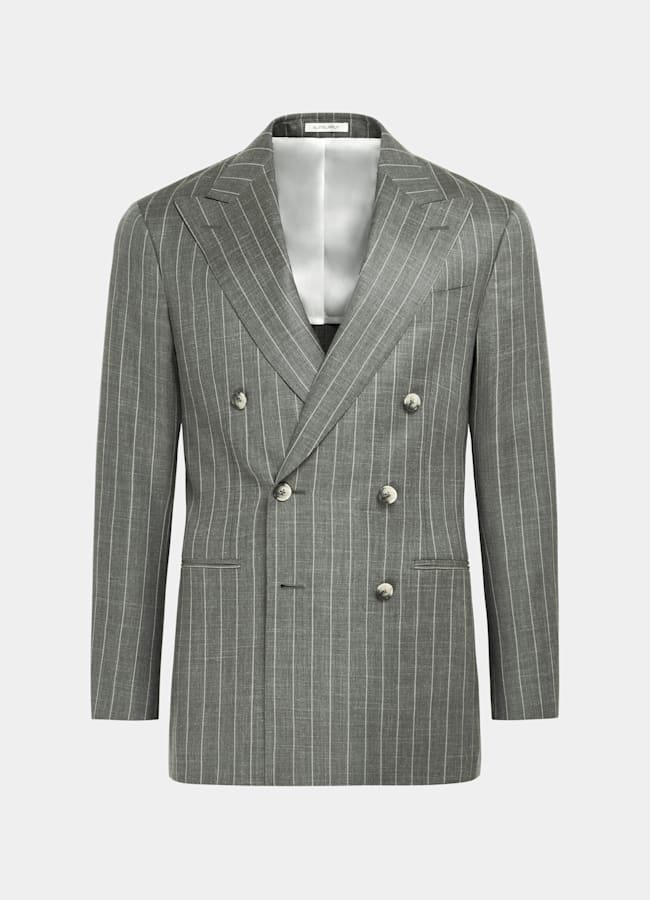 SUITSUPPLY Summer Wool Silk Linen by E.Thomas, Italy Light Green Striped Tailored Fit Havana Suit