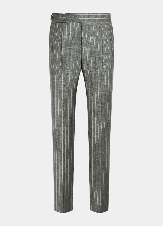 SUITSUPPLY Summer Wool Silk Linen by E.Thomas, Italy Light Green Striped Tailored Fit Havana Suit