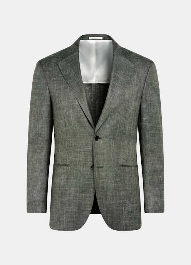 SUITSUPPLY Spring/Summer Wool Silk Linen by E.Thomas, Italy Dark Green Tailored Fit Havana Suit