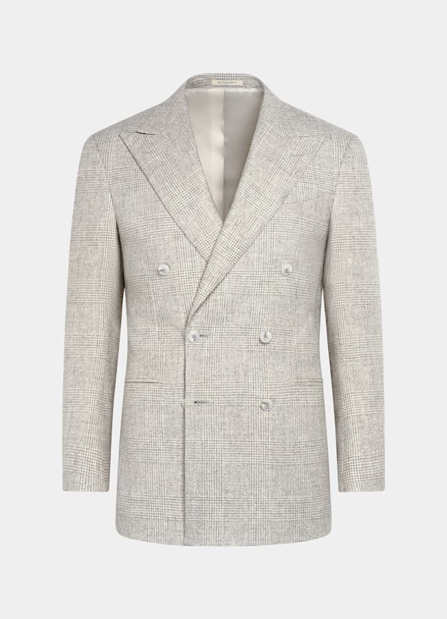 SUITSUPPLY Winter Alpaca Wool Polyamide by Ferla, Italy Light Grey Checked Tailored Fit Havana Suit