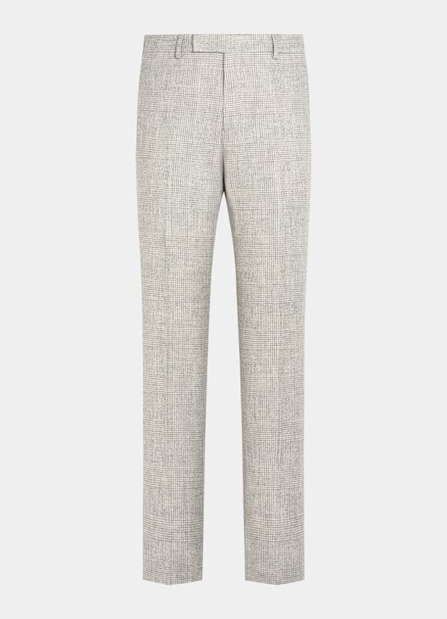 SUITSUPPLY Winter Alpaca Wool Polyamide by Ferla, Italy Light Grey Checked Tailored Fit Havana Suit