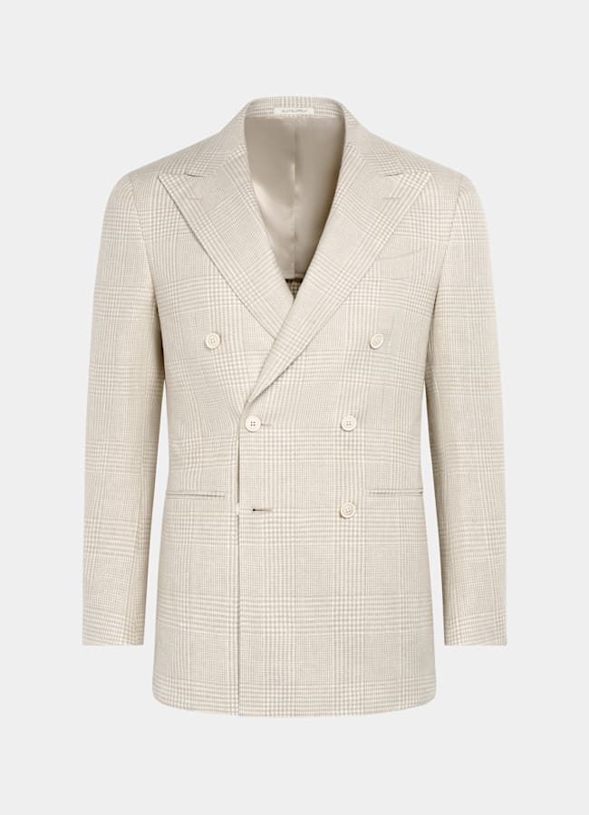 SUITSUPPLY Frühjahr/Sommer Leinen Baumwolle Seide Wolle von Ferla, Italien Sandfarbenes kariertes Havana-Sakko Tailored Fit