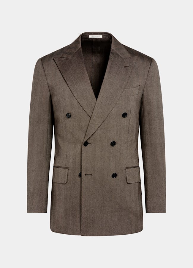 SUITSUPPLY All season Laine 4 fils sans repassage par Rogna, Italie Costume Milano coupe Tailored marron moyen à chevrons