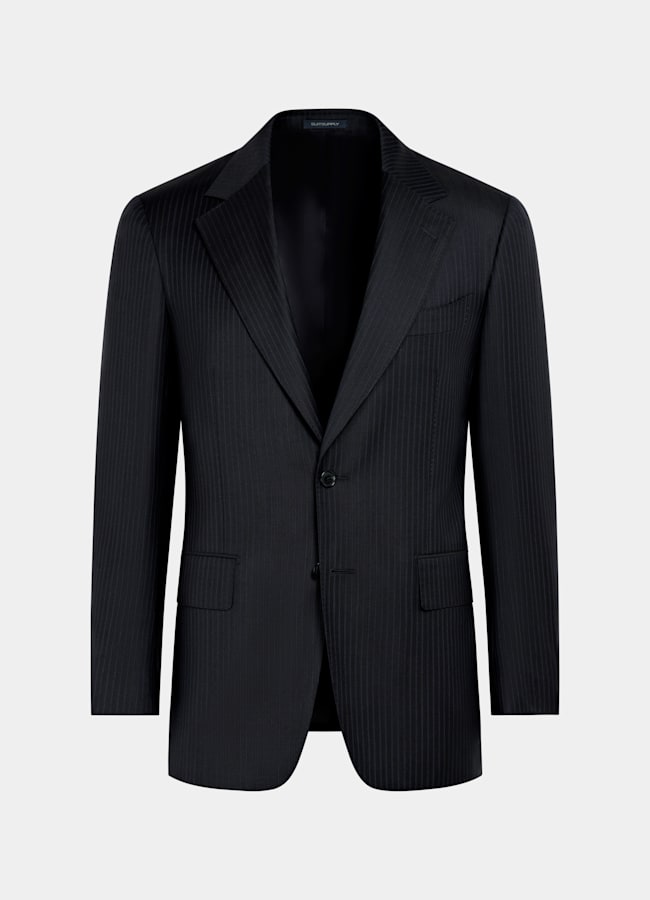 SUITSUPPLY All Season Pure S130's Wool by Carlo Barbera, Italy Navy Striped Tailored Fit Milano Suit