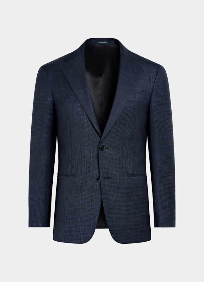 SUITSUPPLY All Season Pure S130's Wool by Drago, Italy Navy Houndstooth Tailored Fit Havana Suit