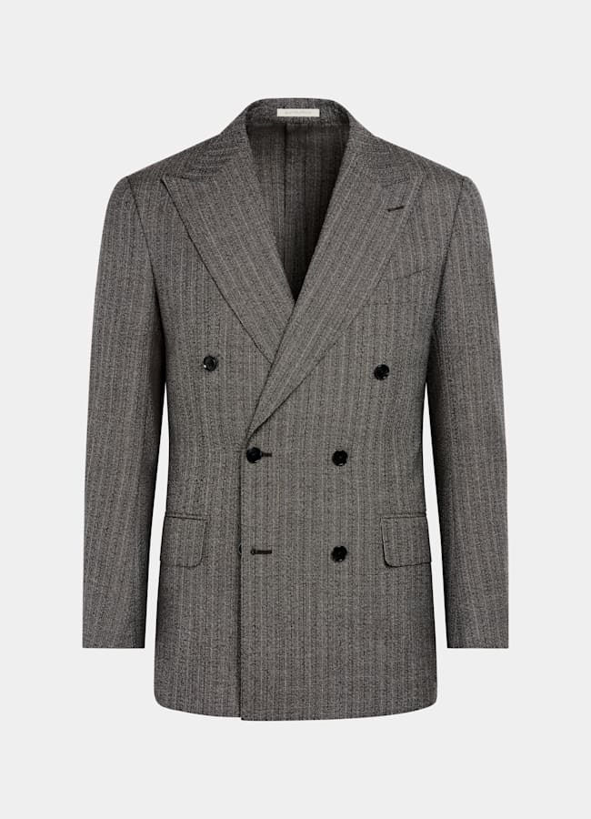 SUITSUPPLY All Season Wool Mohair by Rogna, Italy Dark Brown Striped Tailored Fit Milano Suit