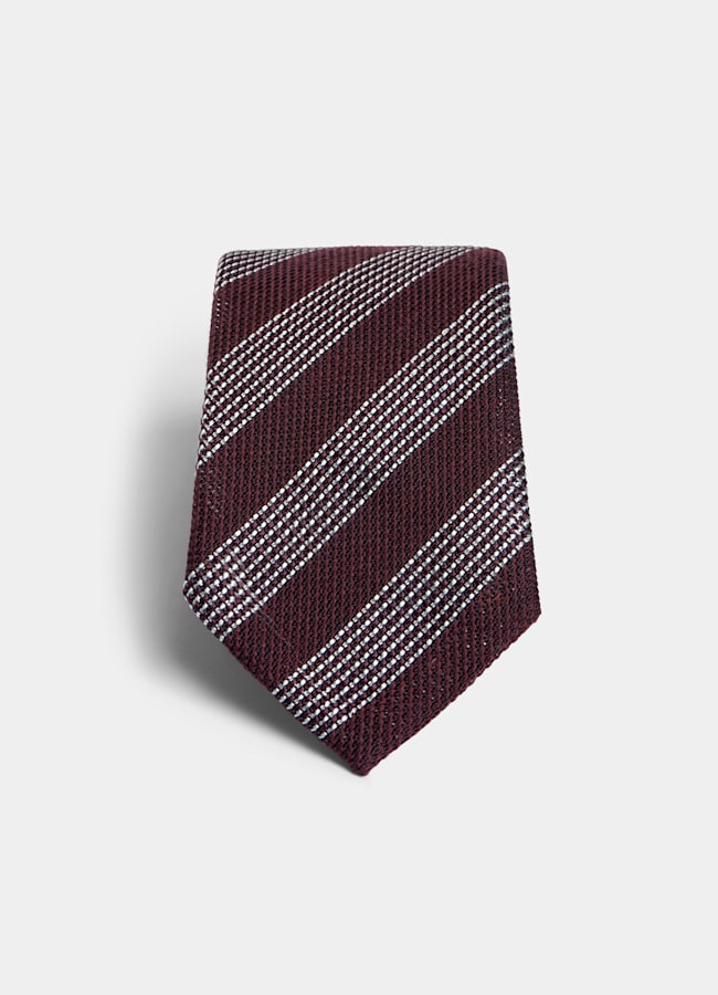 SUITSUPPLY Silk Wool by Canepa, Italy Dark Red Stripes Grenadine Tie