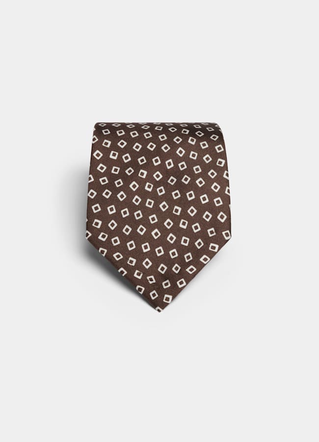 SUITSUPPLY Pure Silk by Silk Pro, Italy Brown Graphic Tie