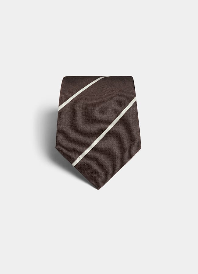 SUITSUPPLY Silk Cotton by Fermo Fossati, Italy Brown Striped Tie