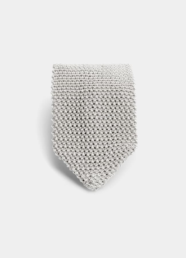 SUITSUPPLY Pure Silk by Canepa, Italy Light Grey Knitted Tie