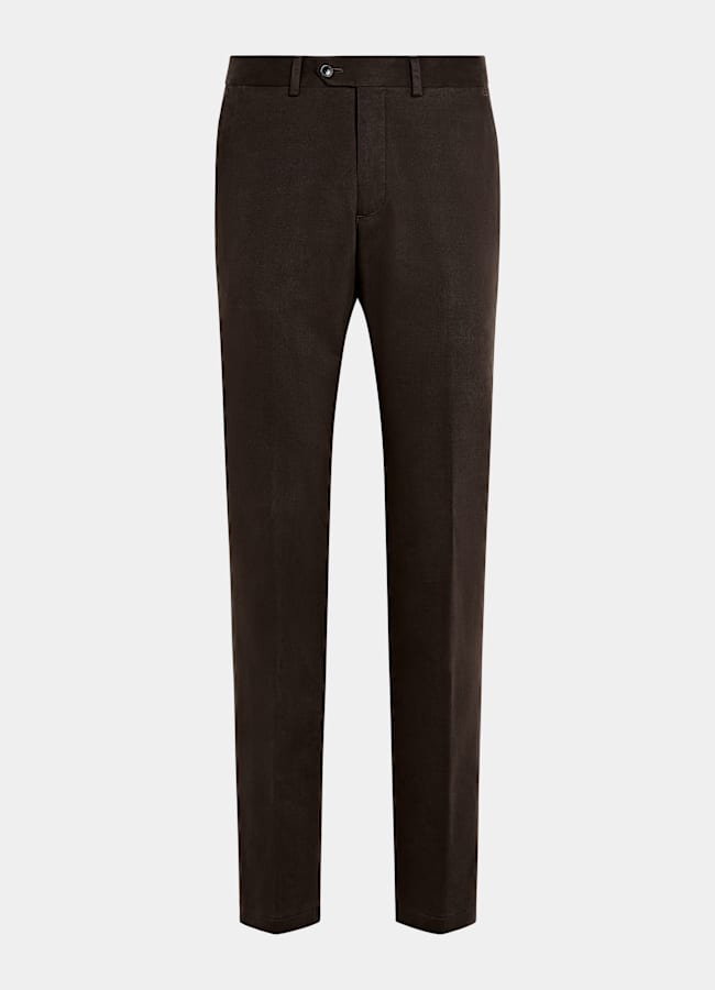 SUITSUPPLY All Season Stretch Cotton by Cervotessile, Italy Dark Brown Slim Leg Straight Chinos