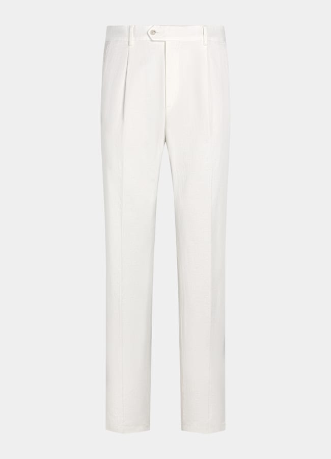 SUITSUPPLY All Season Stretch Cotton by Cervotessile, Italy Off-White Wide Leg Tapered Chinos