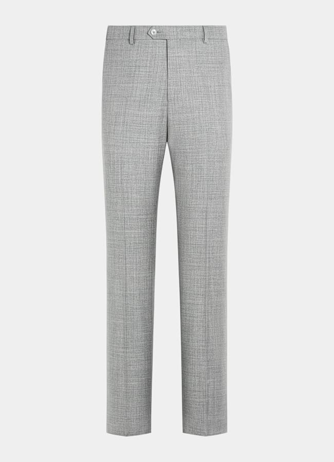SUITSUPPLY All Season Wrinkle-Free Wool by Rogna, Italy Light Grey Straight Leg Trousers