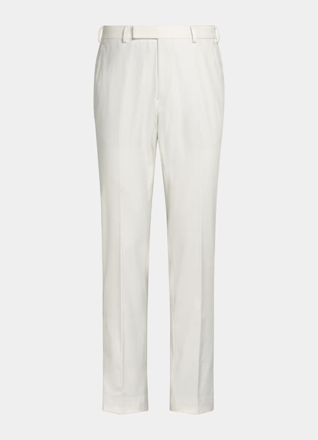 SUITSUPPLY Winter Stretch Cotton by Di Sondrio, Italy  Off-White Straight Leg Pants