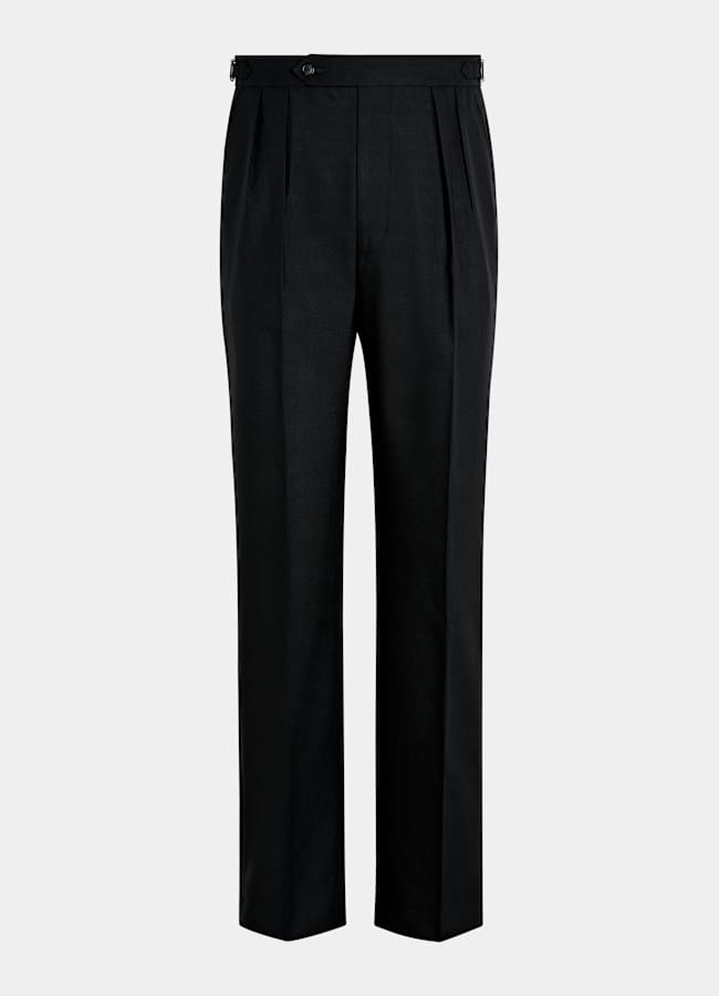 SUITSUPPLY All Season Wrinkle-Free 4-Ply Wool by Rogna, Italy  Black Wide Leg Tapered Pants