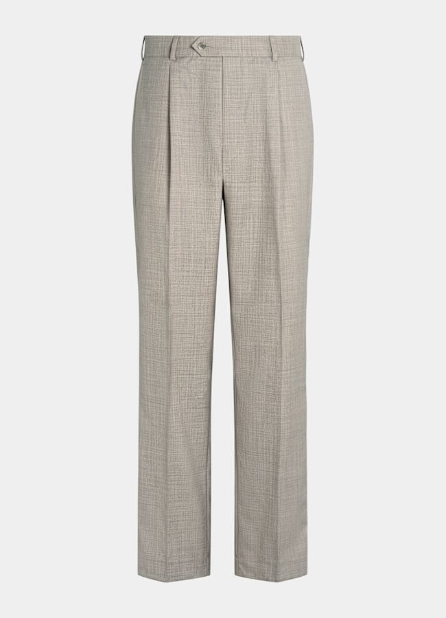 Light Taupe Wide Leg Straight Pants in Pure S110's Wool