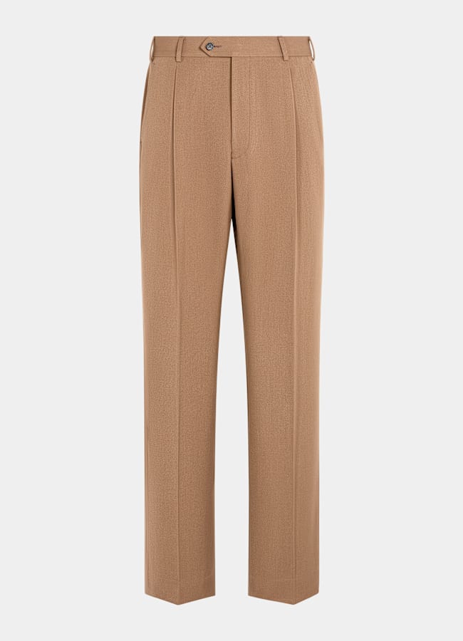 Mid Brown Wide Leg Straight Pants in Pure Wool | SUITSUPPLY