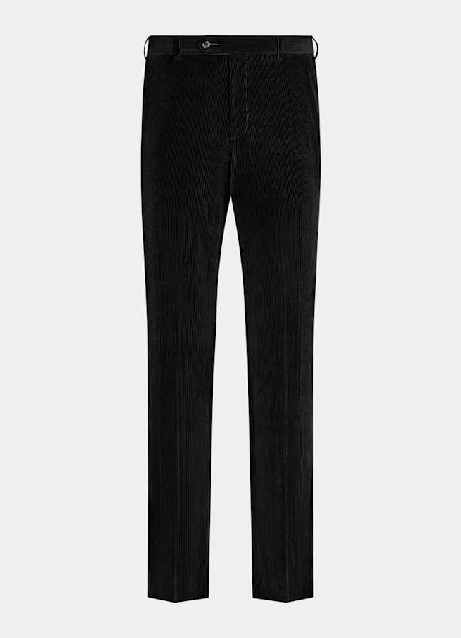 SUITSUPPLY Winter Pure Cotton Corduroy by Pontoglio, Italy Black Straight Leg Trousers