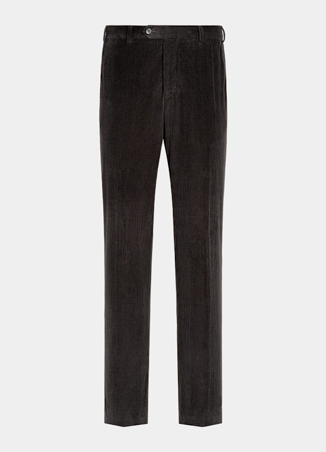 SUITSUPPLY Winter Pure Cotton Corduroy by Pontoglio, Italy Dark Brown Straight Leg Trousers