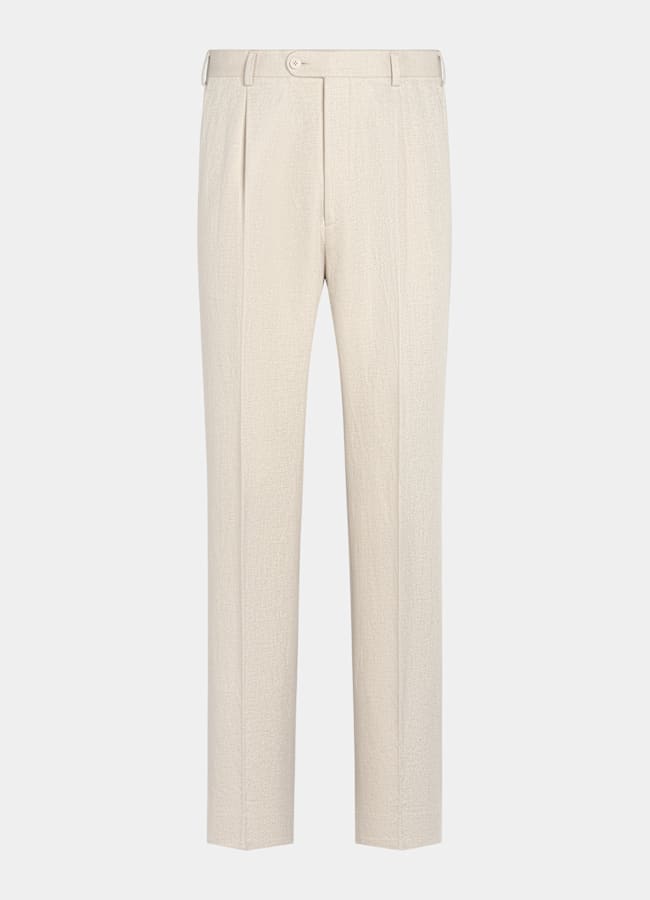 SUITSUPPLY Summer Cotton Linen by Di Sondrio, Italy Sand Wide Leg Tapered Trousers