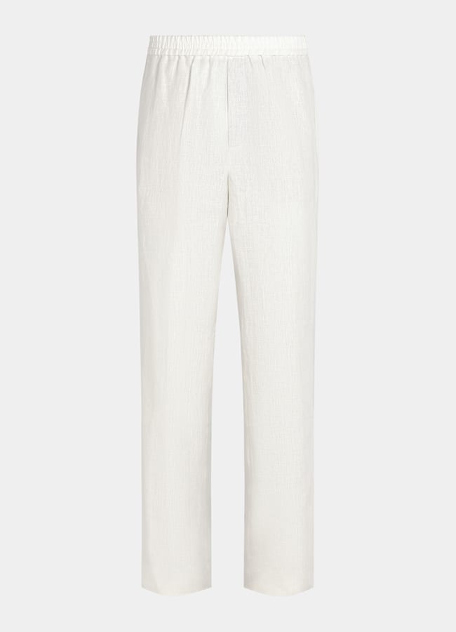SUITSUPPLY Summer Pure Linen by Di Sondrio, Italy Off-White Wide Leg Straight Trousers