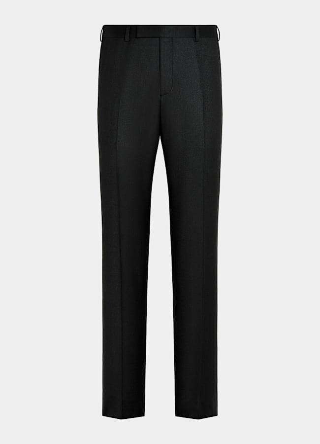 SUITSUPPLY Winter Pure S120's Wool Flannel by Vitale Barberis Canonico, Italy Black Straight Leg Suit Trousers