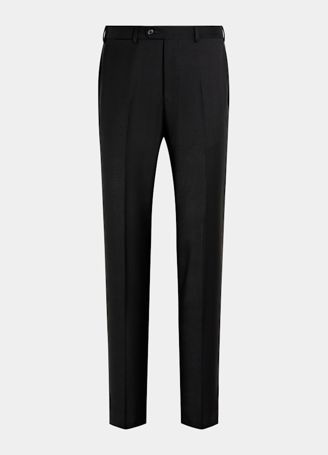 Black Slim Leg Straight Suit Pants in Pure S110's Wool