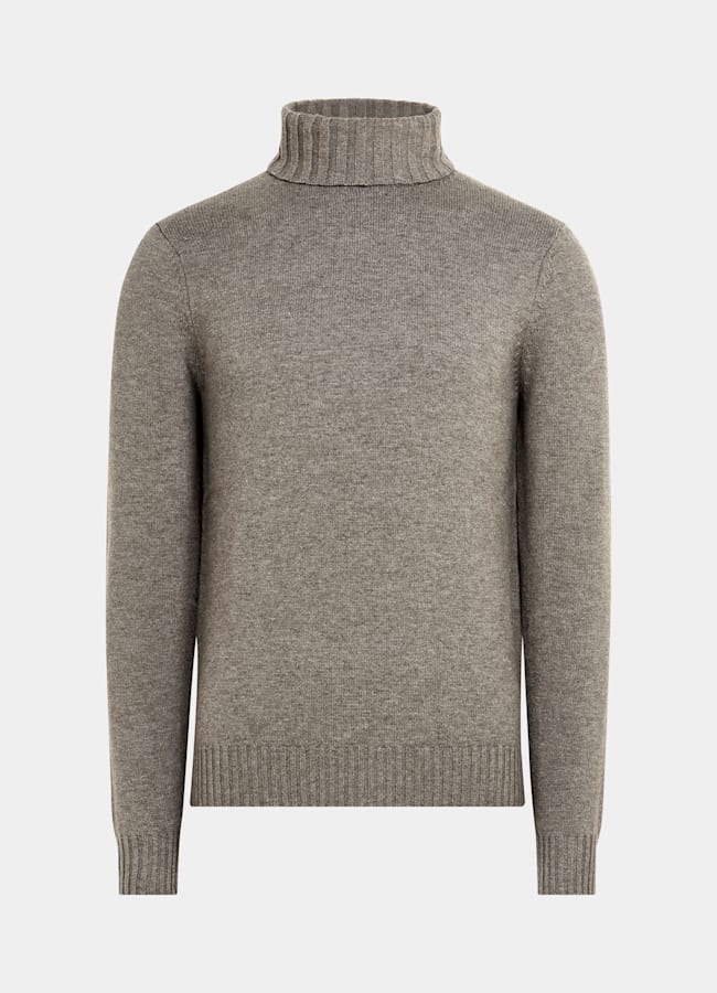 SUITSUPPLY Wool Cashmere Taupe Turtleneck
