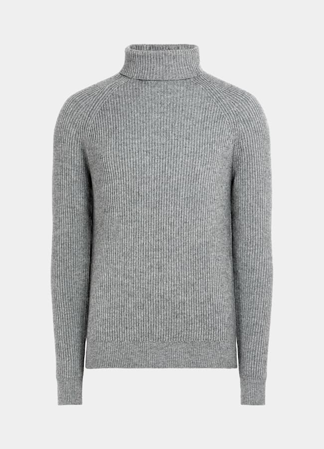 SUITSUPPLY Laine et cachemire Col roulé côtelé gris