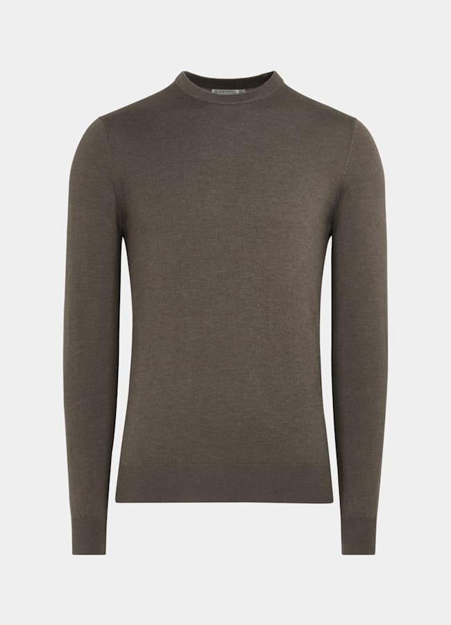 SUITSUPPLY Silk Wool Cashmere Taupe Crewneck