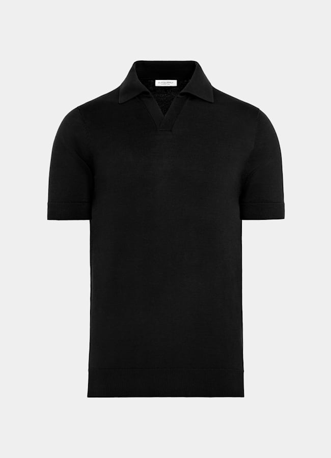 SUITSUPPLY Coton et soie Polo sans boutons noir