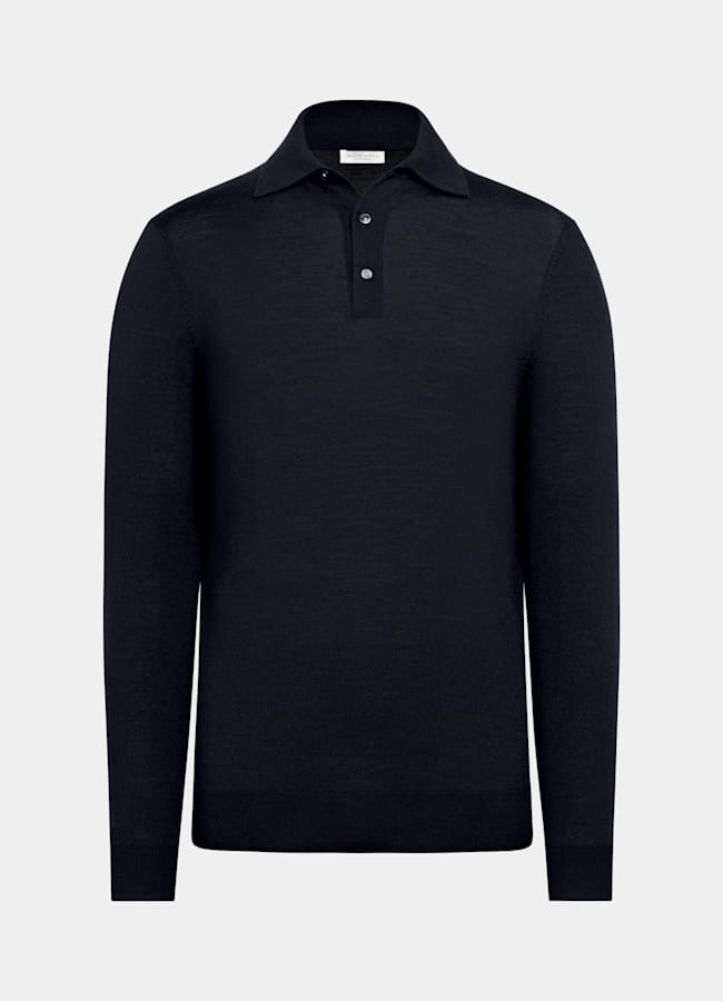 SUITSUPPLY Reine Schurwolle Merino Poloshirt Langarm navy