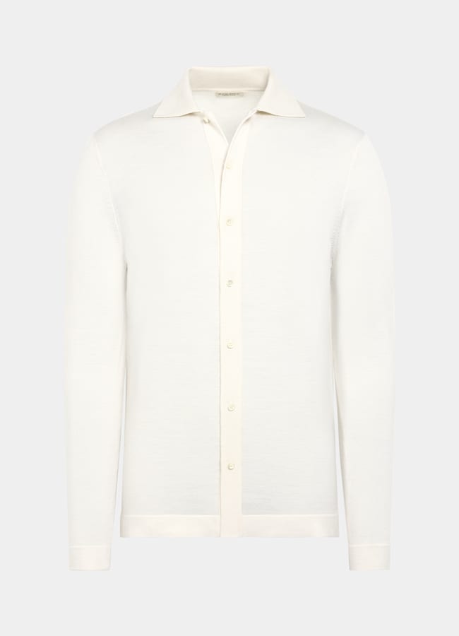 SUITSUPPLY Pure Wool Off-White Merino Long Sleeve Polo Cardigan
