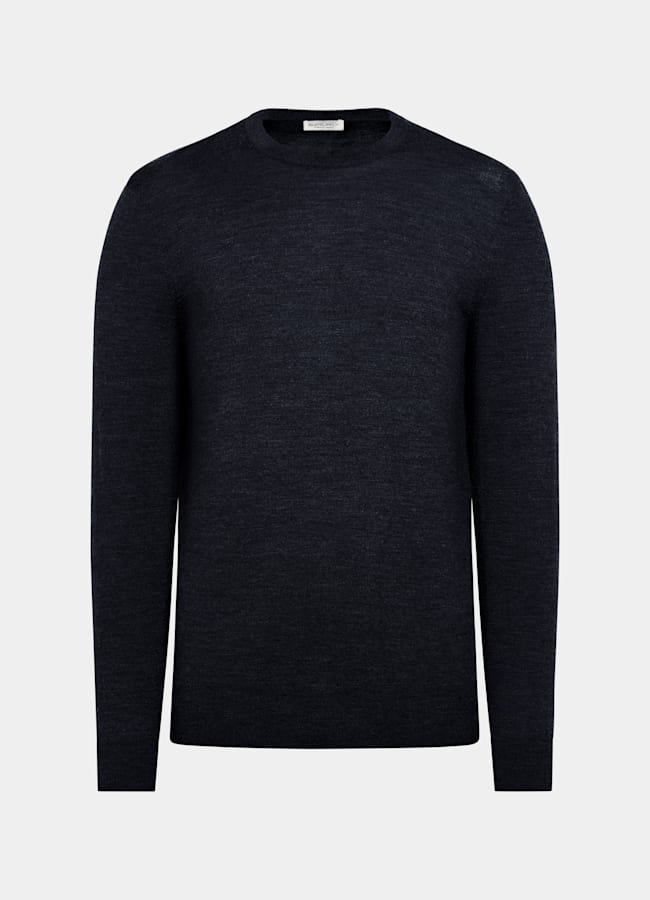 SUITSUPPLY Pure laine Pull col rond Merino bleu marine