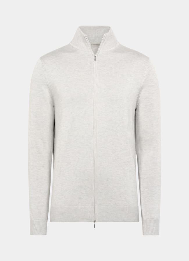 Light Grey Zip Cardigan in Silk Wool Cashmere | SUITSUPPLY