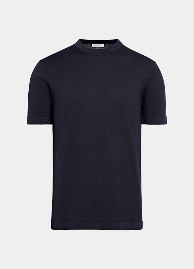 SUITSUPPLY Cotton Silk Navy Short Sleeve Crewneck