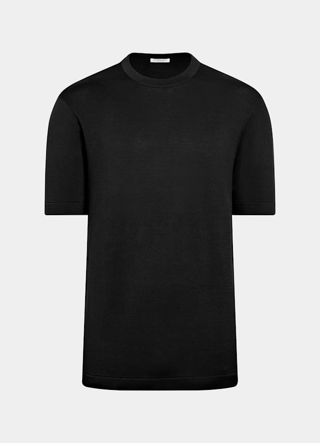 SUITSUPPLY Cotton Silk Black Short Sleeve Crewneck