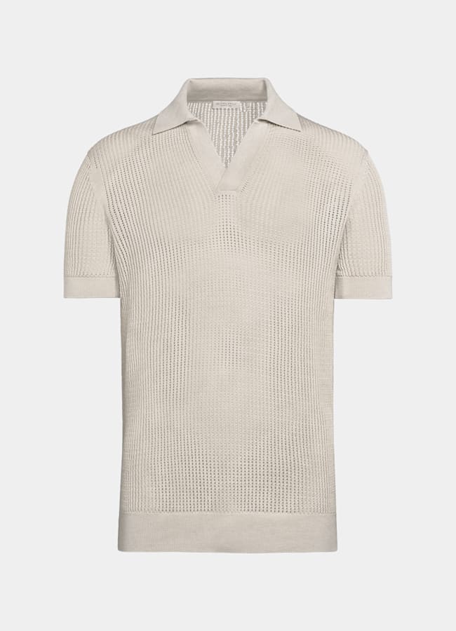 SUITSUPPLY Kalifornische Baumwolle und Maulbeerseide Poloshirt sand knopffrei Crochet