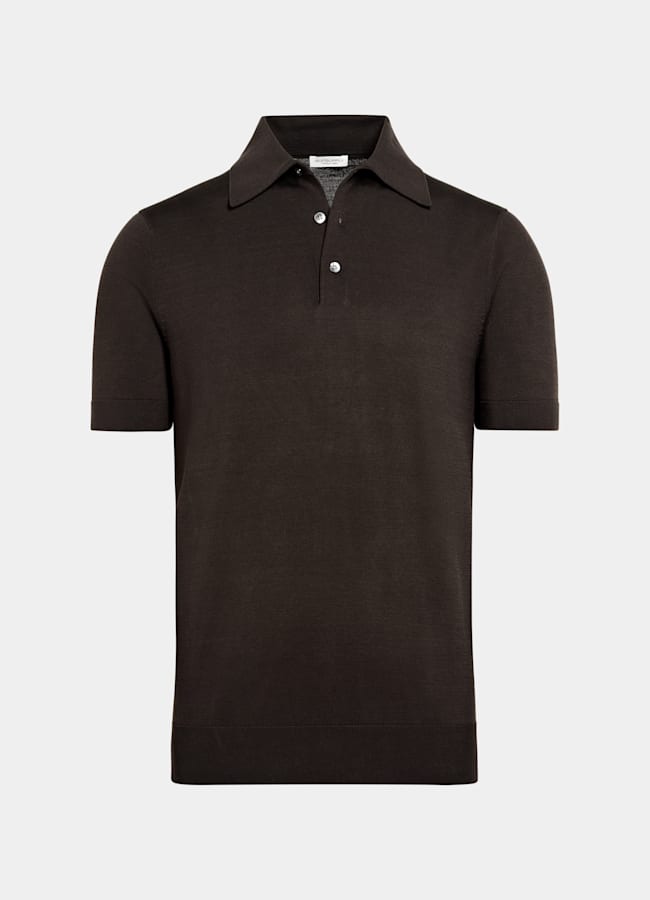 SUITSUPPLY Californian Cotton & Mulberry Silk Dark Brown Polo