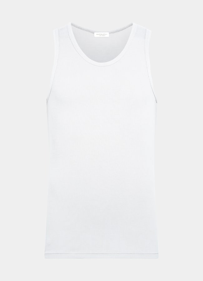 SUITSUPPLY Pure Cotton White Ribbed Tank Top