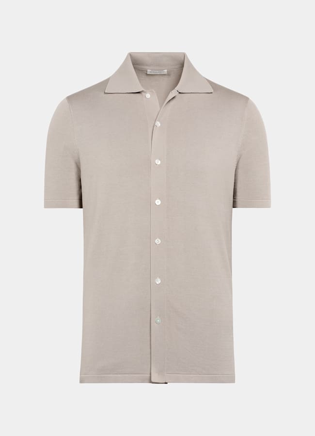 SUITSUPPLY Californian Cotton & Mulberry Silk Light Taupe Polo Cardigan