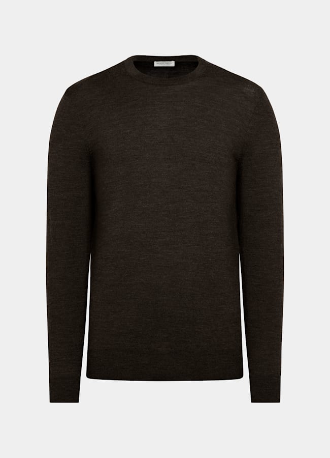 SUITSUPPLY Pure Wool Dark Brown Merino Crewneck